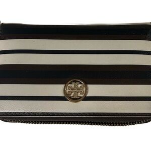 Tory Burch Authentic Striped Wallet with Gold Logo